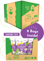 Picture Showing a Box of Artisan Tropic With Text Explaining There Are 8 Sharing Size Bags in the Box